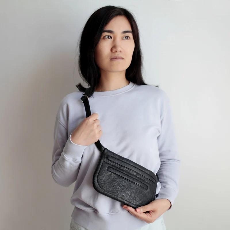 Flache Gürteltasche DOPPELZIP Schwarz