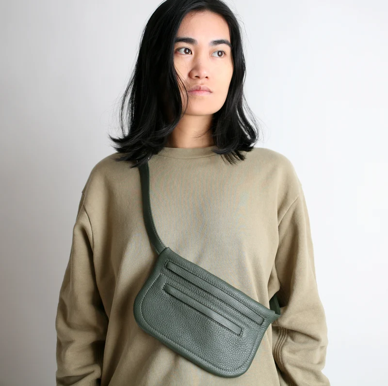 Flache Gürteltasche DOPPELZIP Lodengrün