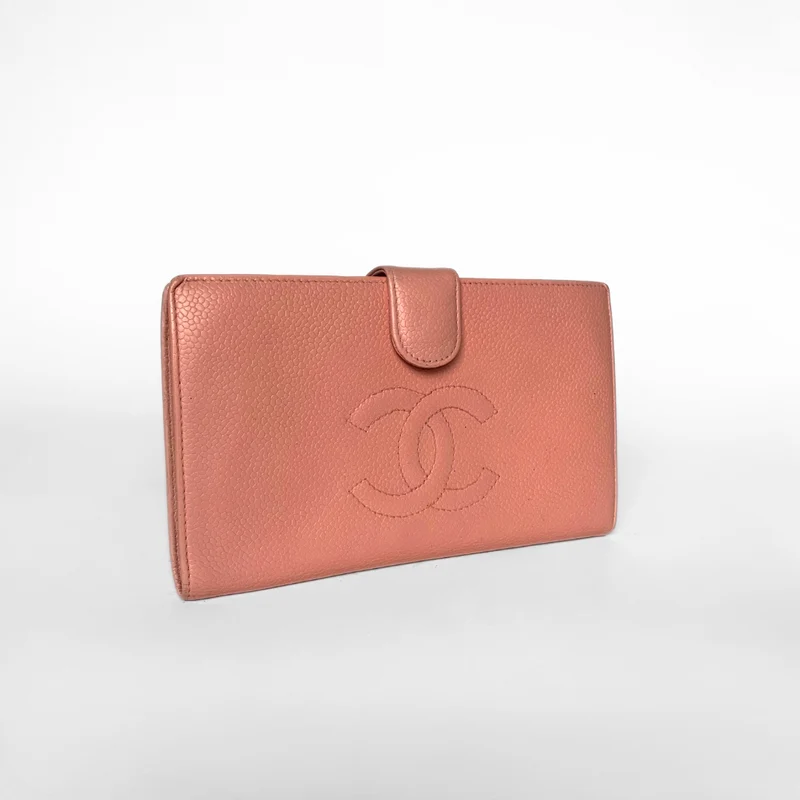 Chanel Caviar CC French Long Wallet in Pink