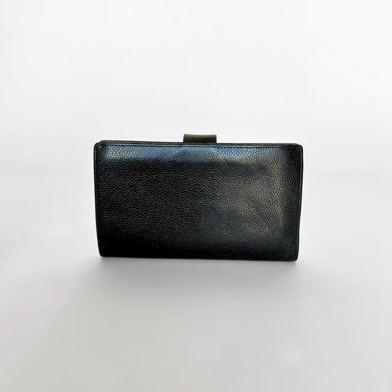 Chanel CC French Long Wallet aus schwarzem Kaviarleder