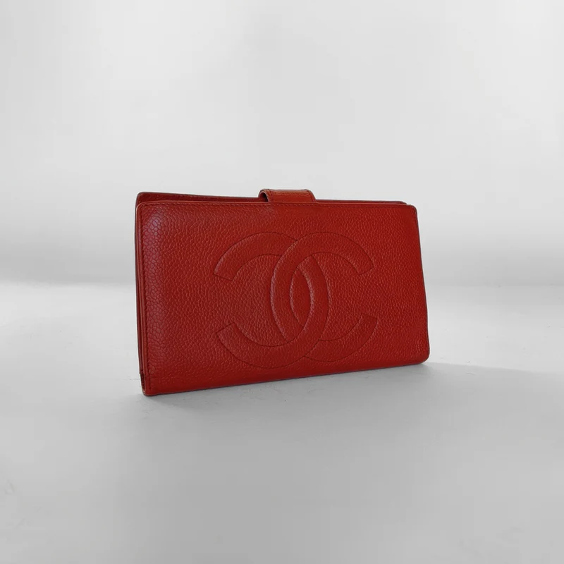 Chanel Caviar CC French Long Wallet in Rot
