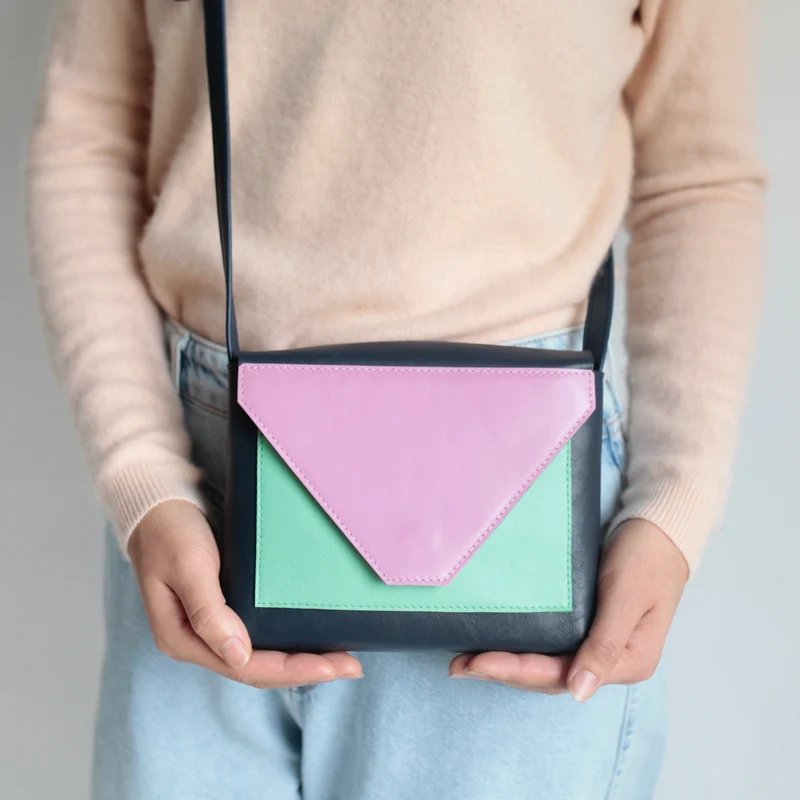 Kleine Handtasche 3TON Dunkelblau / Minze / Blaubeersorbet