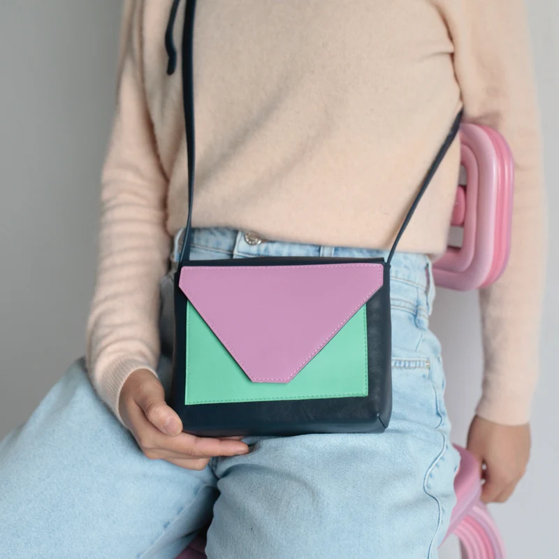 Kleine Handtasche 3TON Dunkelblau / Minze / Blaubeersorbet