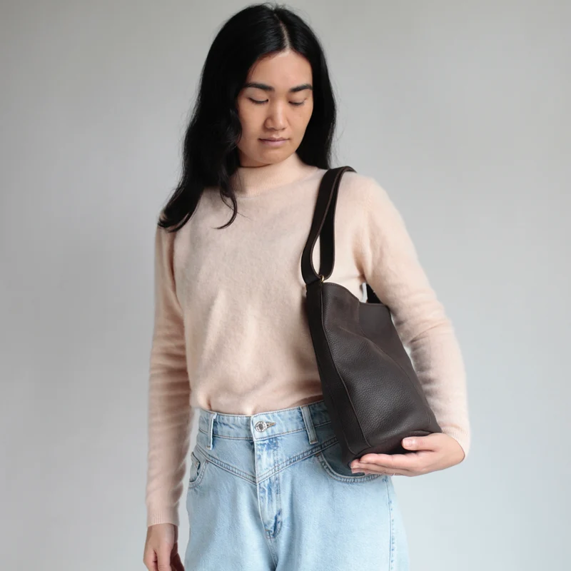 Bucket Bag Upcycling Leder Schokolade