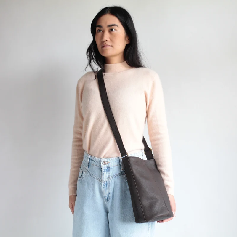 Bucket Bag Upcycling Leder Schokolade