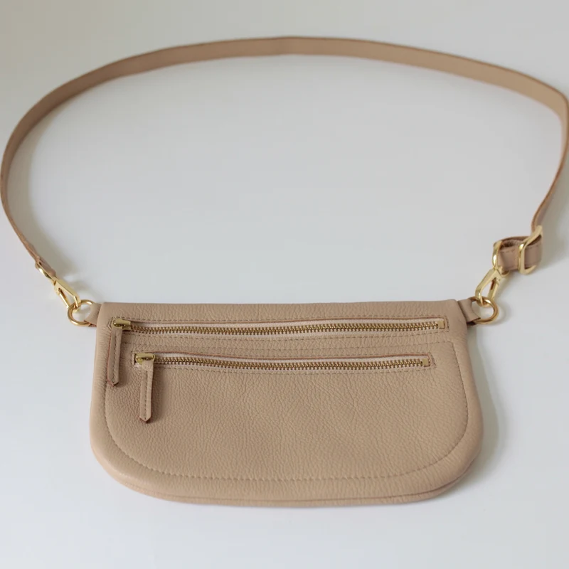 Große flache Gürteltasche DOPPELZIP Cappuccino