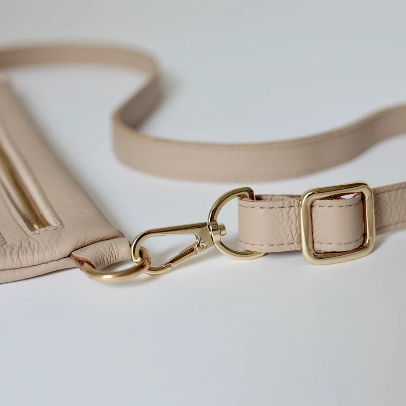 Große flache Gürteltasche DOPPELZIP Cappuccino
