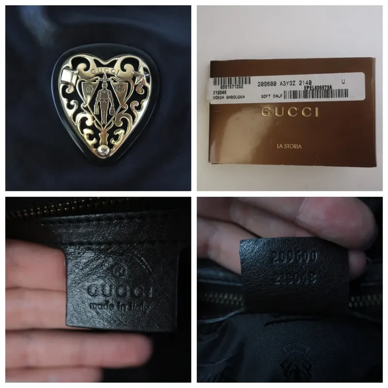 Gucci Black Leather Babouska Heart Dome Medium Satchel Bag