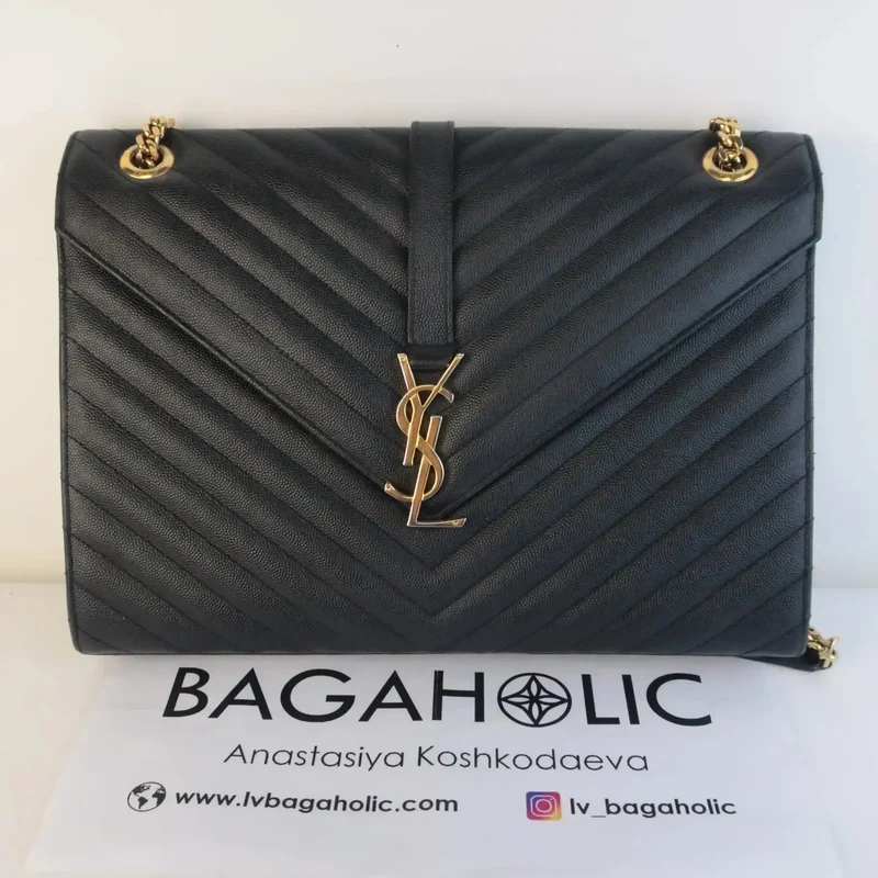 YSL Saint-Laurent Black Caviar Large Envelope Bag