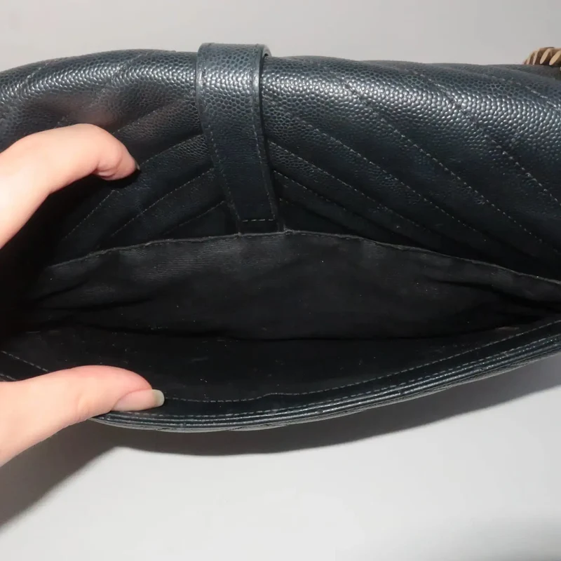 YSL Saint-Laurent Black Caviar Large Envelope Bag