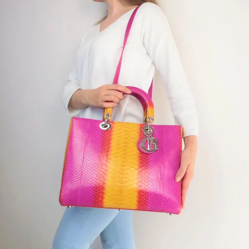 Dior Limited Edition Pink Python Lady Dior Large Shoulder Bag