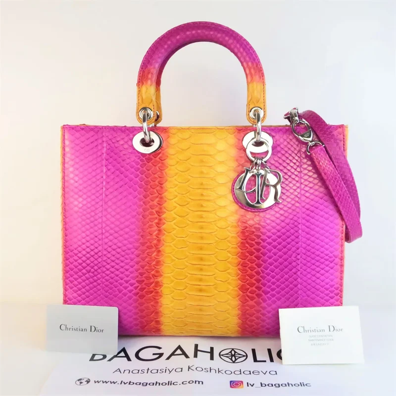 Dior Limited Edition Pink Python Lady Dior Large Shoulder Bag
