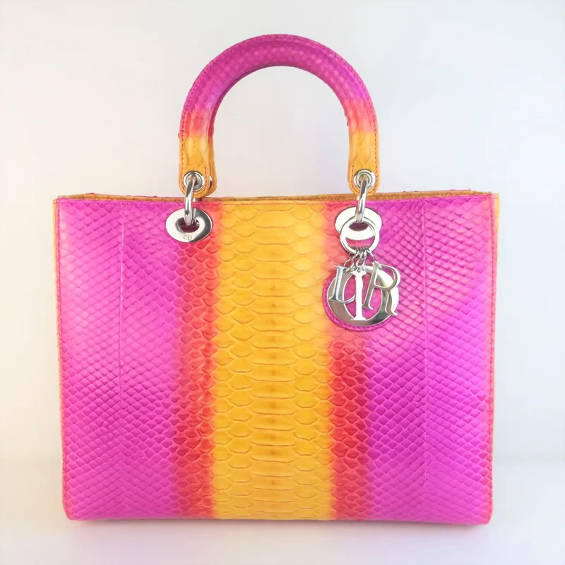 Dior Limited Edition Pink Python Lady Dior Large Shoulder Bag