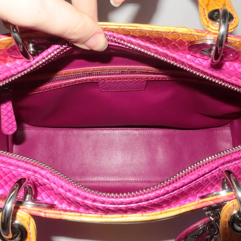 Dior Limited Edition Pink Python Lady Dior Large Shoulder Bag