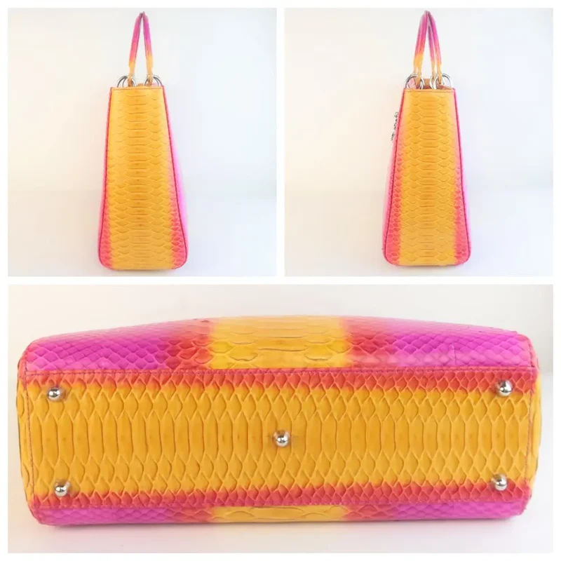 Dior Limited Edition Pink Python Lady Dior Large Shoulder Bag