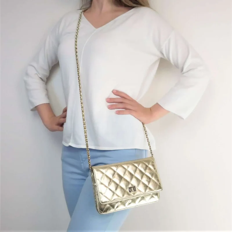 Chanel Aged Calfskin Metallic Gold 2.55 Wallet On Chain (WOC)