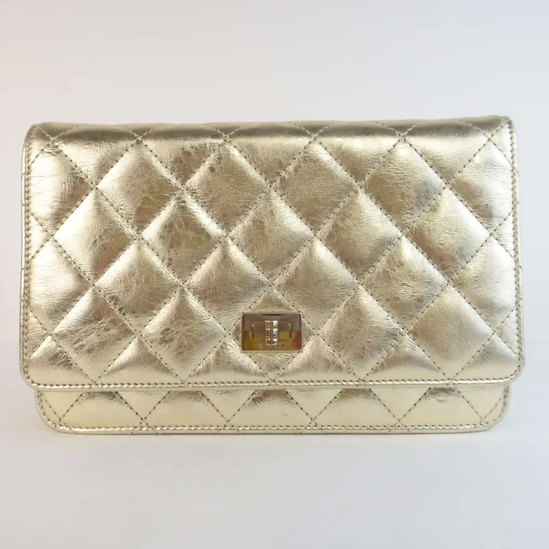 Chanel Aged Calfskin Metallic Gold 2.55 Wallet On Chain (WOC)