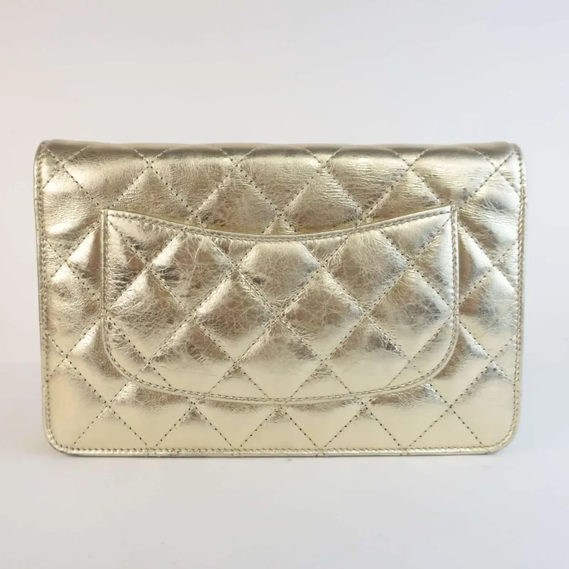 Chanel Aged Calfskin Metallic Gold 2.55 Wallet On Chain (WOC)