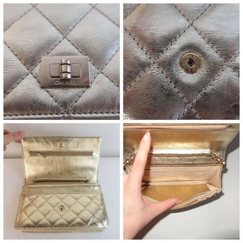 Chanel Aged Calfskin Metallic Gold 2.55 Wallet On Chain (WOC)