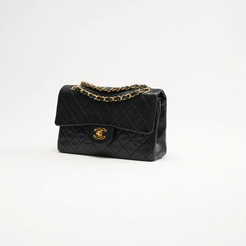 Chanel Vintage Timeless Small Double Flap Lamb Black 1991