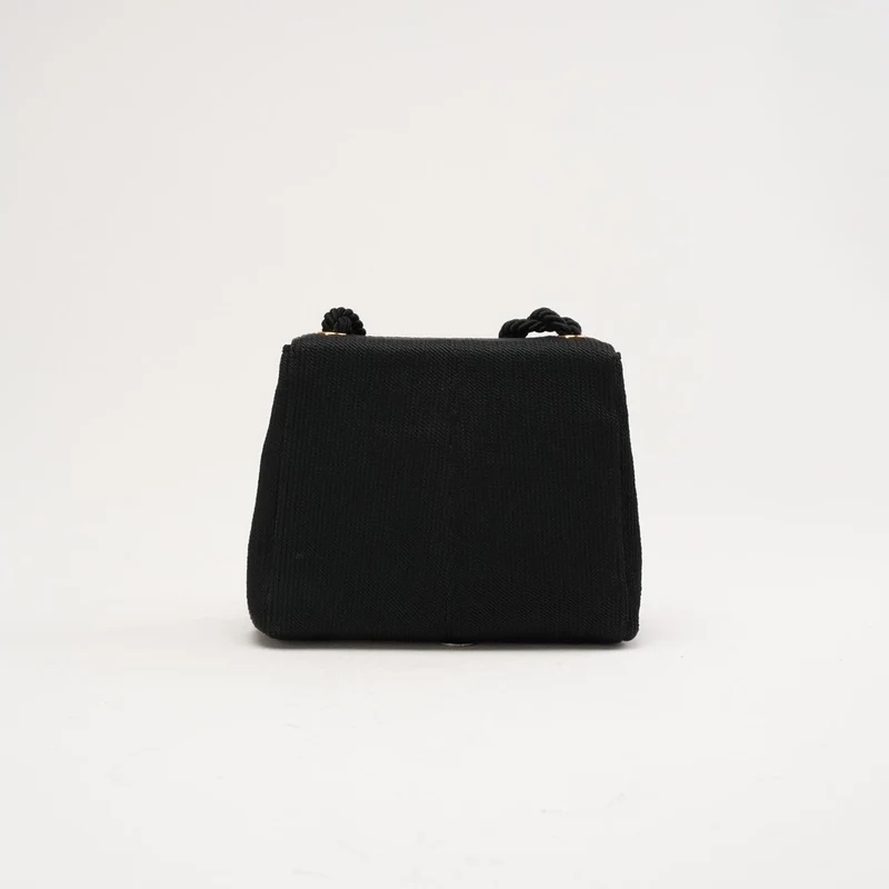 Chanel Vintage Mini Kelly Flap Bag aus Seidenseil, schwarz, 1997