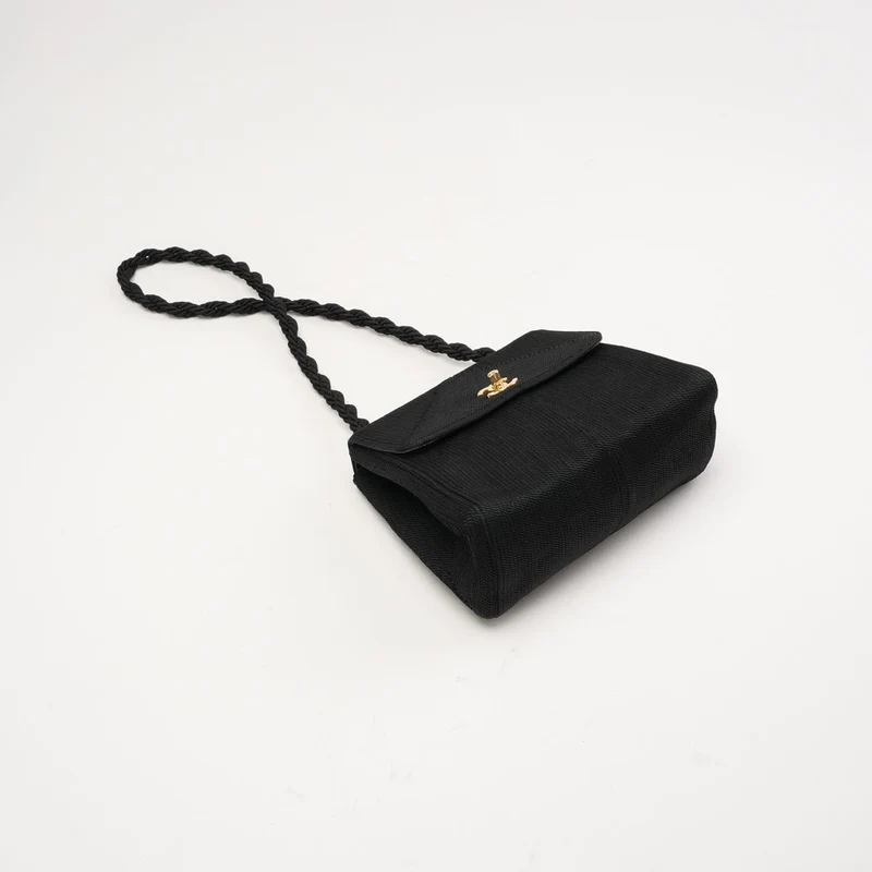 Chanel Vintage Mini Kelly Flap Bag aus Seidenseil, schwarz, 1997