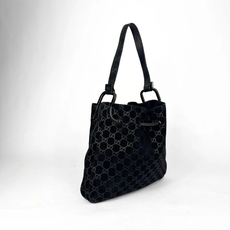 Gucci GG Schultertasche aus schwarzem Wildleder