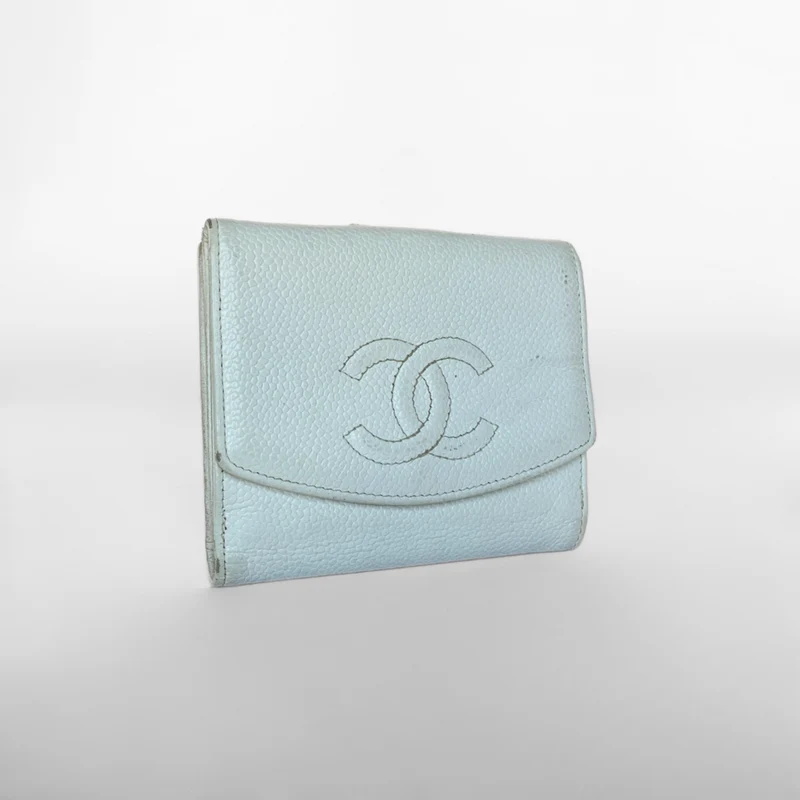 Chanel Timeless CC Caviar Compact Geldbörse Weiß