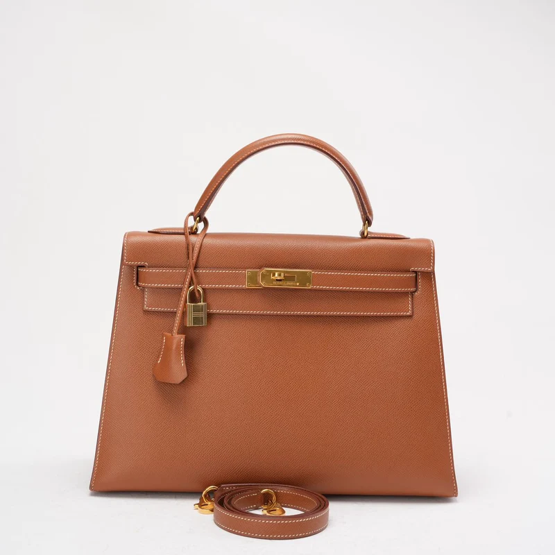 Hermès Vintage Gold Kelly Sellier 32 Epsom Y Circle 1995