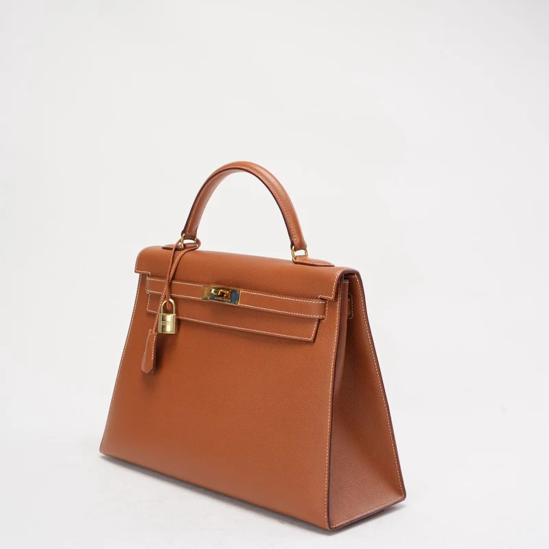 Hermès Vintage Gold Kelly Sellier 32 Epsom Y Circle 1995