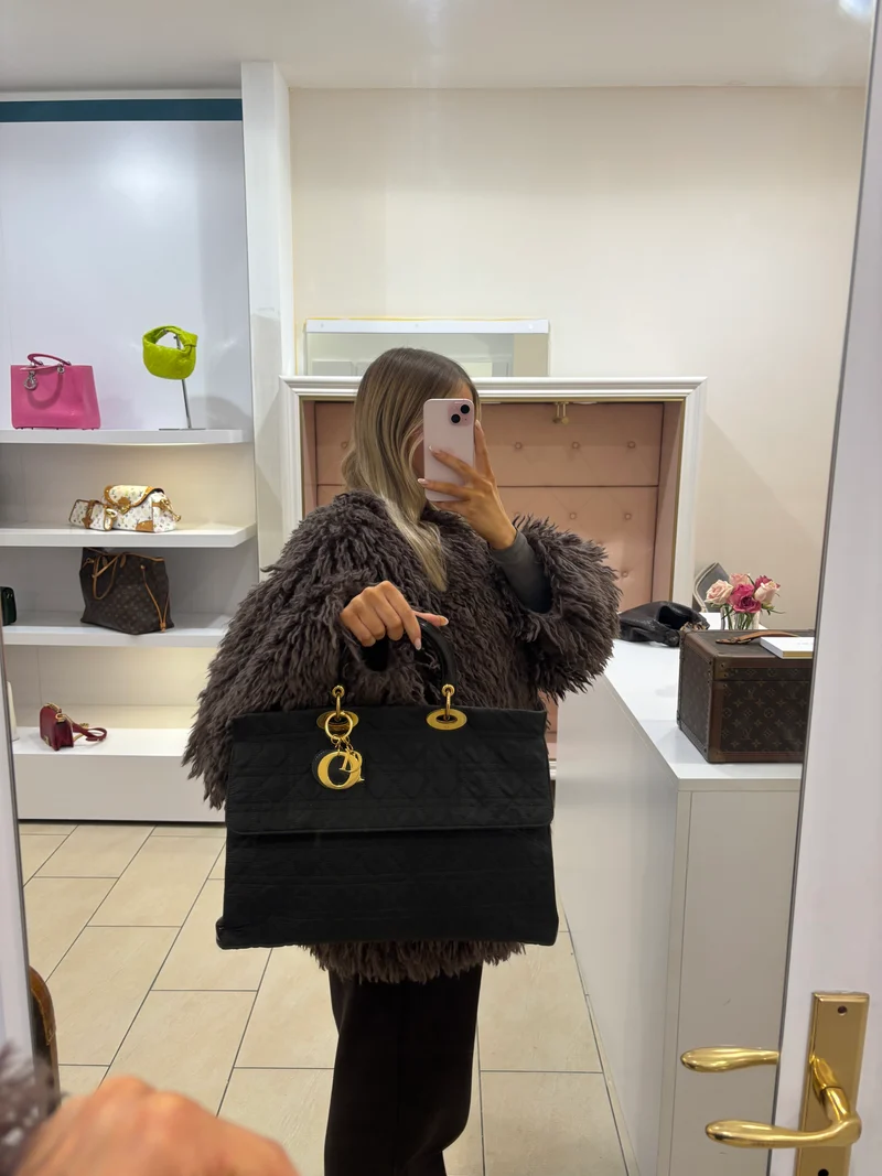 Dior Lady Dior Schwarze Große Cannage Zwei-Wege-Tasche 1997