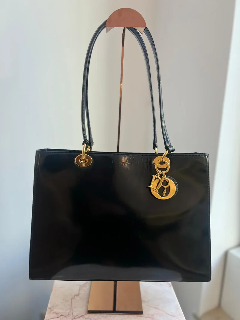 Christian Dior Schwarze Vintage Große Lady Dior Tote Bag 2007