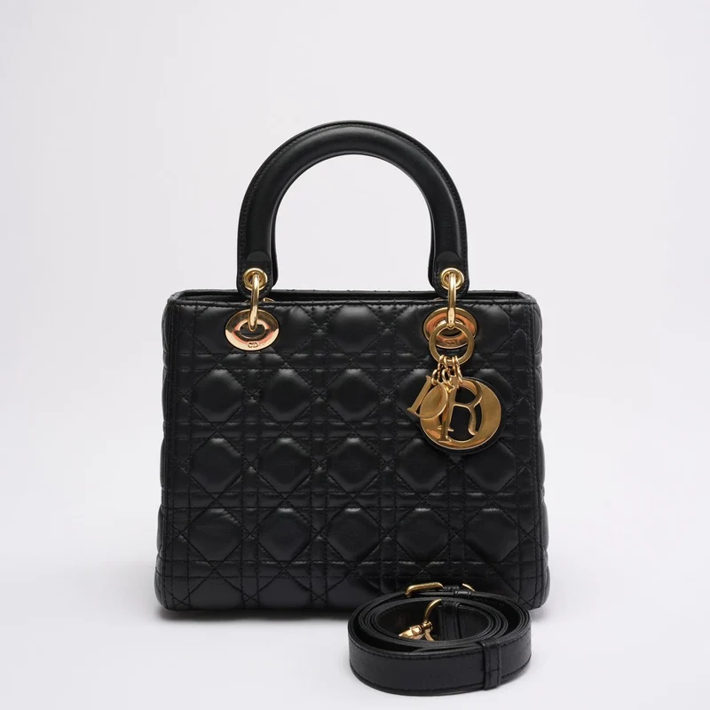 Christian Dior Lady Dior Cannage Tasche, mittelgroß, schwarz, aus Lammleder, 2019
