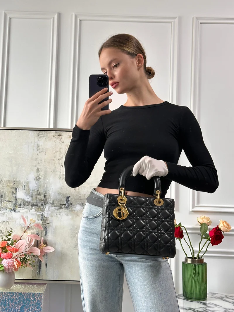 Dior Lady Dior Medium Bag Schwarz Cannage klassisch
