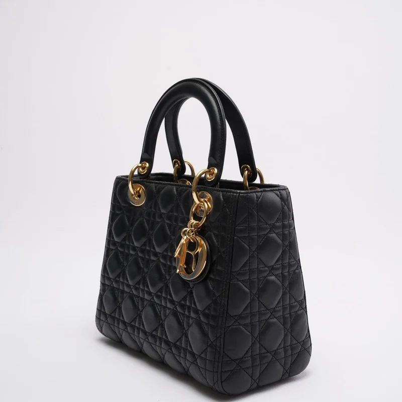 Christian Dior Lady Dior Cannage Tasche, mittelgroß, schwarz, aus Lammleder, 2019