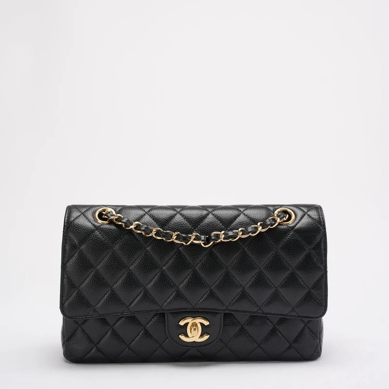 Chanel Schwarze Medium Classic Double Flap Quilted Caviar 2016