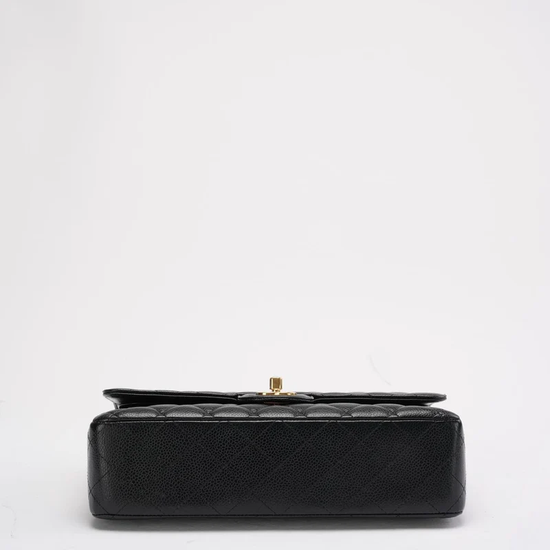 Chanel Schwarze Medium Classic Double Flap Quilted Caviar 2016