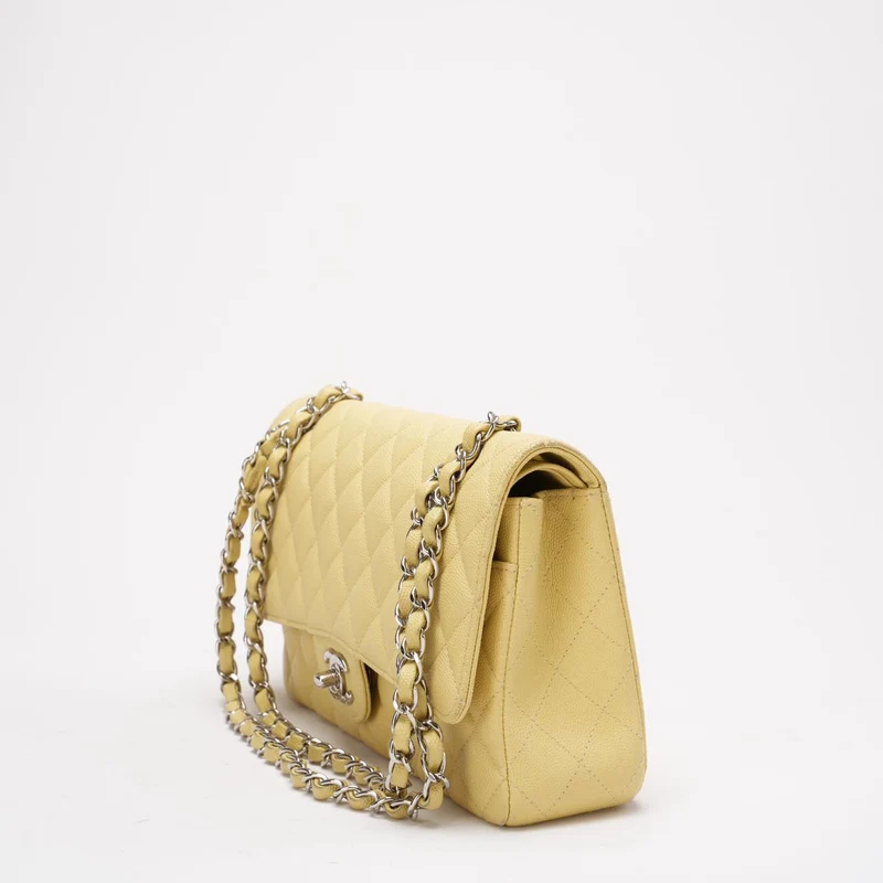 Chanel Gelb Medium Double Flap Caviar Quilted 2018