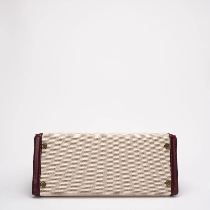 Hermes Vintage Kelly Sellier 28 Rouge Canvas Leder 1989