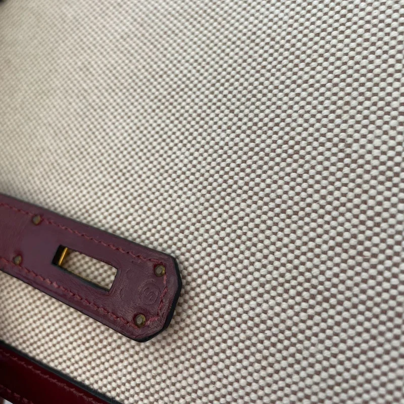 Hermes Vintage Kelly Sellier 28 Rouge Canvas Leder 1989