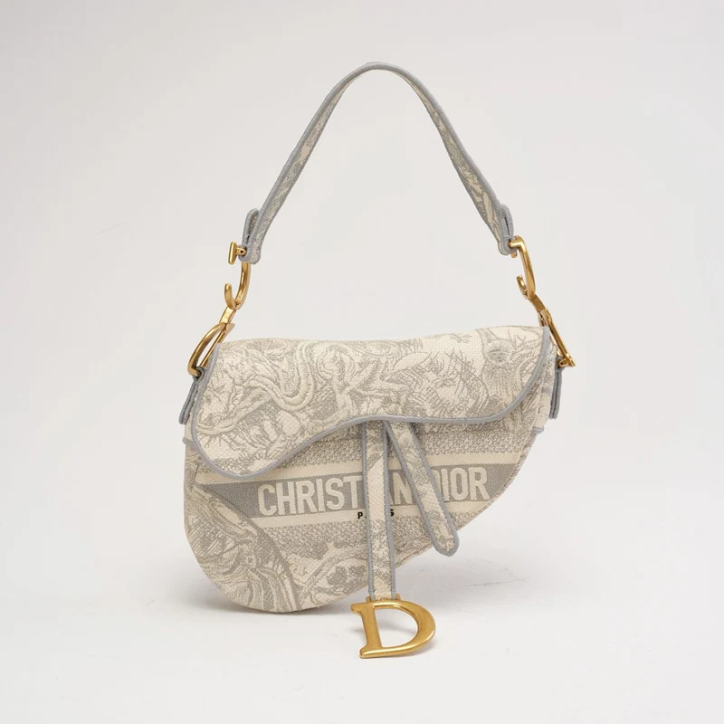 Dior Saddle Medium Canvas Weiß/Grau