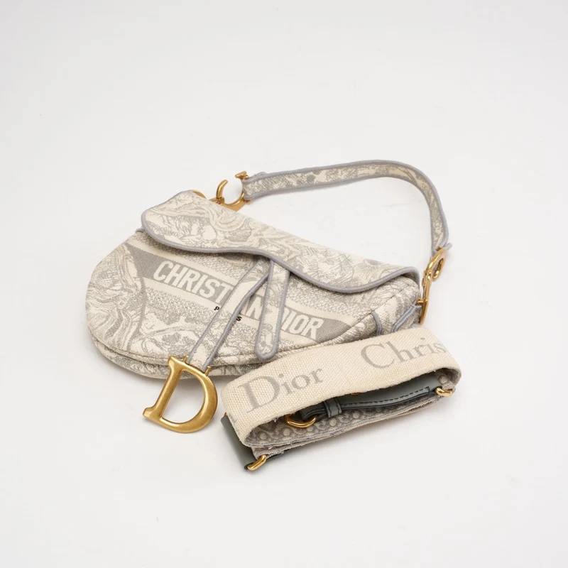 Dior Saddle Medium Canvas Weiß/Grau