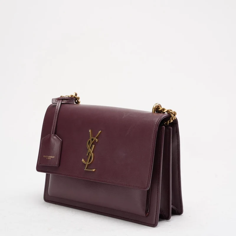 Saint Laurent Medium Burgundy Sunset Box Leder