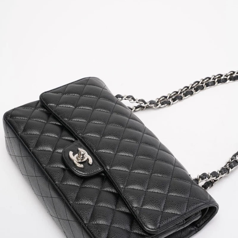 Chanel Schwarze Medium Classic Double Flap Bag Caviar 2014