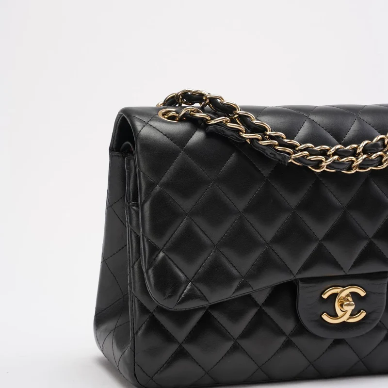 Chanel Schwarze Classic Jumbo Double Flap Bag aus Lammleder 2011
