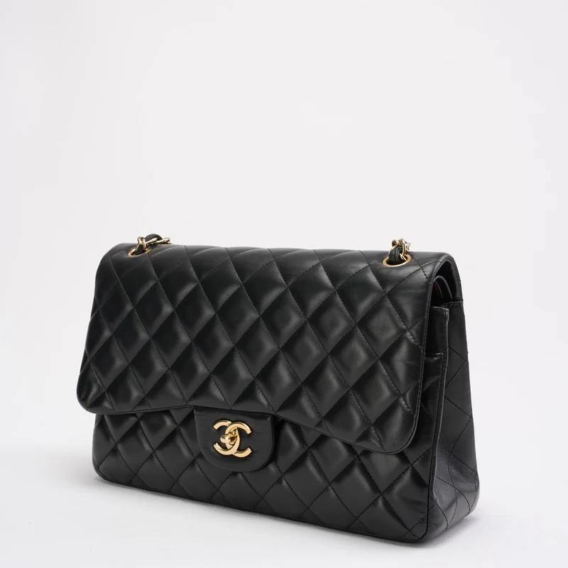 Chanel Schwarze Classic Jumbo Double Flap Bag aus Lammleder 2011