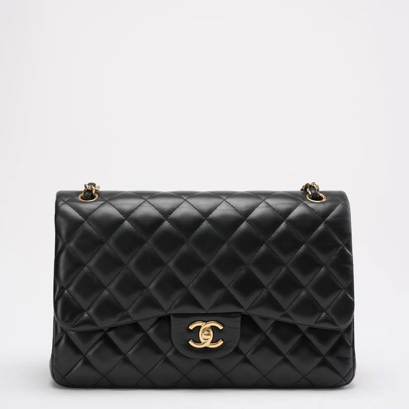 Chanel Schwarze Classic Jumbo Double Flap Bag aus Lammleder 2011
