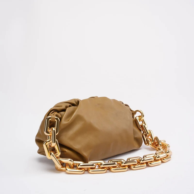 Bottege Veneta Brown The Chain Pouch in Senfgelb
