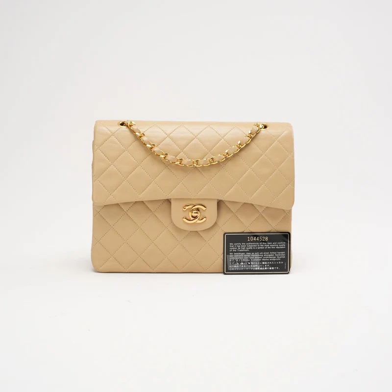 Chanel Vintage Medium Beige Classic Double Flap Bag 1991