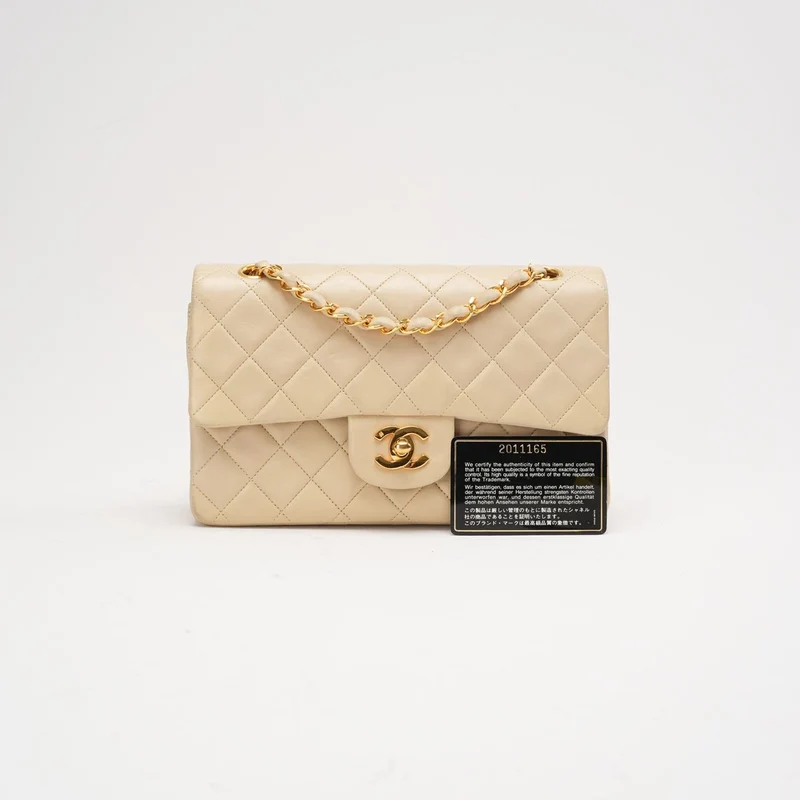 Chanel Vintage Beige Kleine Klassische Doppelflap-Tasche 1994